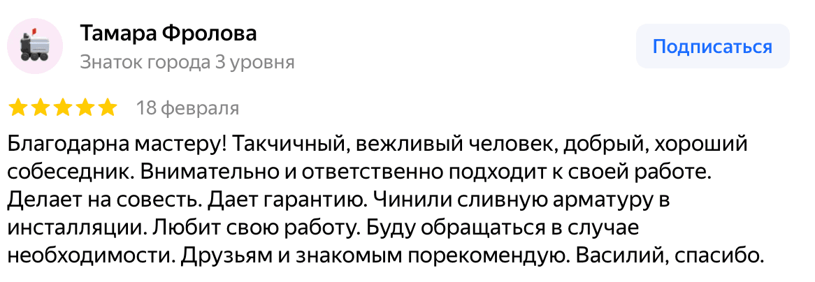 Отзыв Тамара Фролова — скриншот Яндекс.Карт